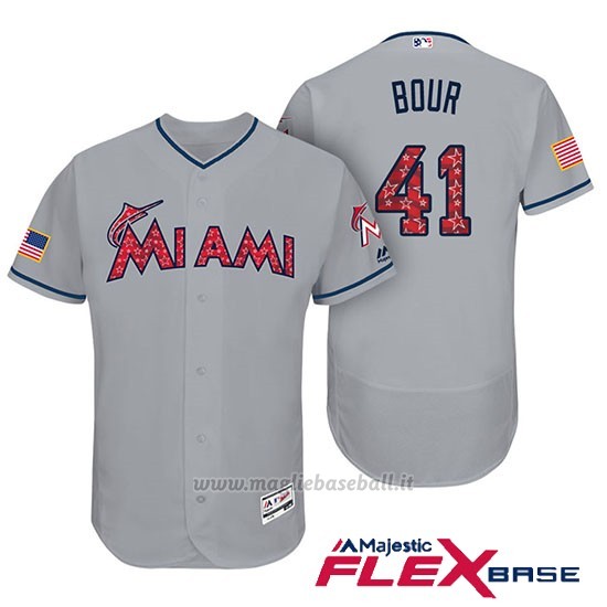 Maglia Baseball Uomo Miami Marlins 2017 Estrellas y Rayas Justin Bour Grigio Flex Base